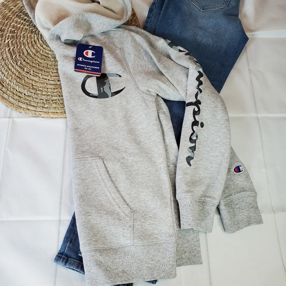 Champion Boys Gray & Camo Fleece Hoodie Sweatshirt Medium